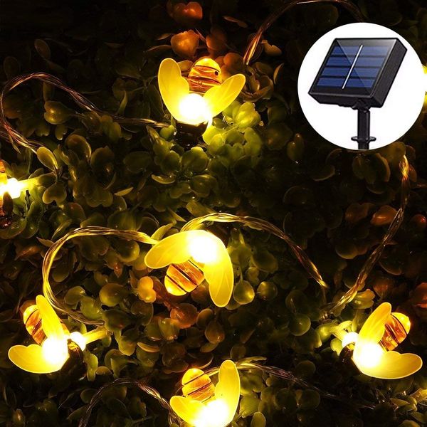 Solar Powered Honey Bee String Lights 10led 20led 30led Starry 8 Modes Fairy Decorative For Outdoor Gardens Patio Yard Party Outside