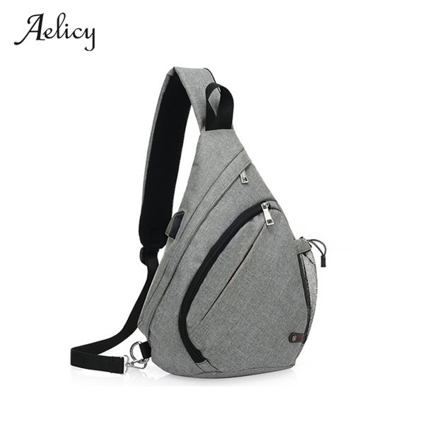 

aelicy usb design chest bag men&female sling bag wallet large capacity handbag canvas multi-function shopping crossbody