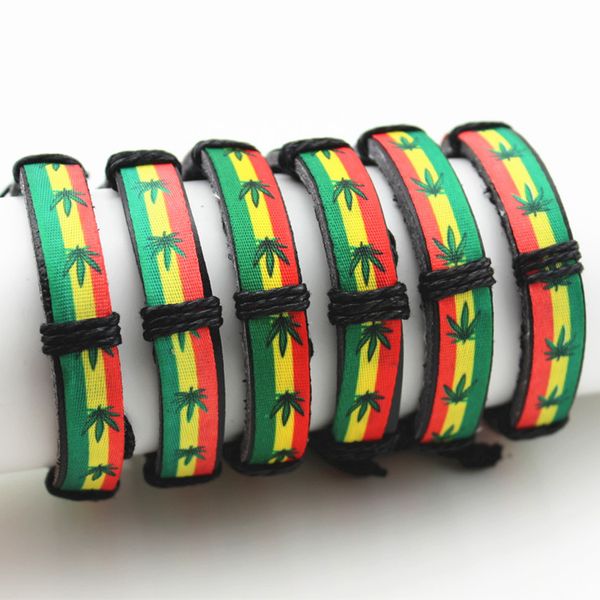 

fashion jewelry wholesale 12pcs handmade braided red yellow green colorful lucky leaves design leather bracelets surfer bangle gifts mb93, Black