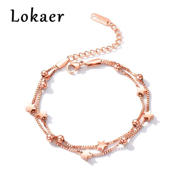 

lokaer charm double layers stars bracelet bangle for women stainless steel extended link chain bohemia summer jewelry gift, Black