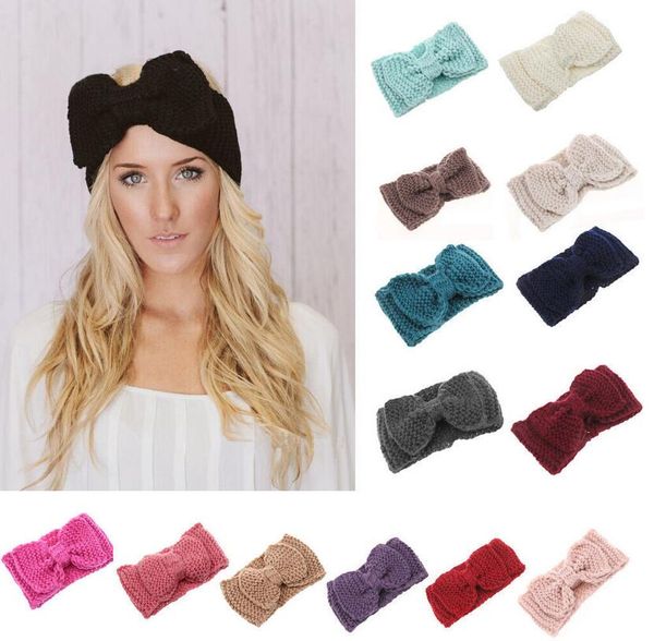 

women lady fashion crochet big bow knot turban knitted head wrap hairband winter ear warmer headband hair band for girl hair accessories, Silver
