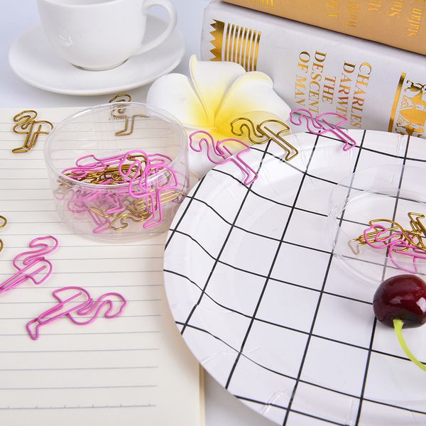 

24 pcs/lot pink flamingo metal escolar papelaria bookmark school sweet paper clip supply