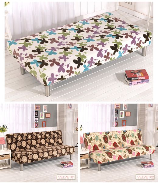 Plush Fabric Printed Fold Armless Sofa Bed Cover Folding Seat