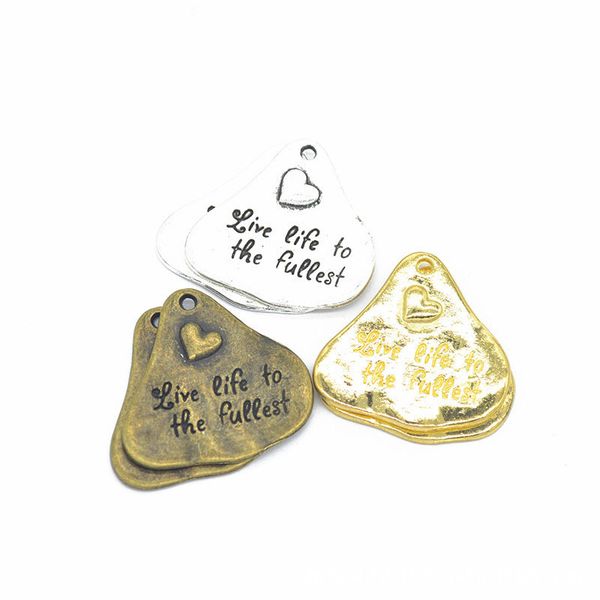 

100 pieces 34x33mm with the word saying live life to the fullest heart charms pendant findings, Bronze;silver