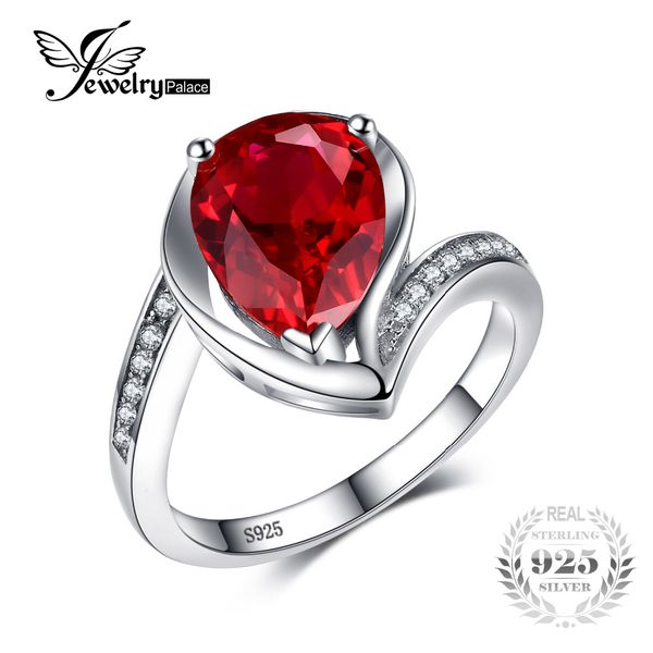 

jewelrypalace water drop 4.9ct created red rubies anniversary promise ring for women genuine 925 sterling silver jewelry fashion, Golden;silver