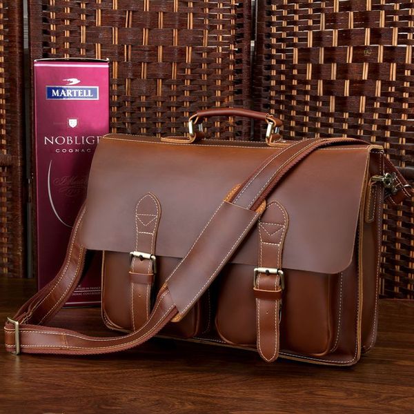 

augus cow leather lapbriefcase handbag large capacity portfolio leather bag for men 7105x-1