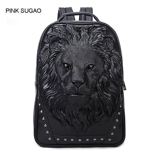 

Pink sugao backpack men designer backpacks pu leather backpack computer bag 3D print animal Anti-theft bag travel school
