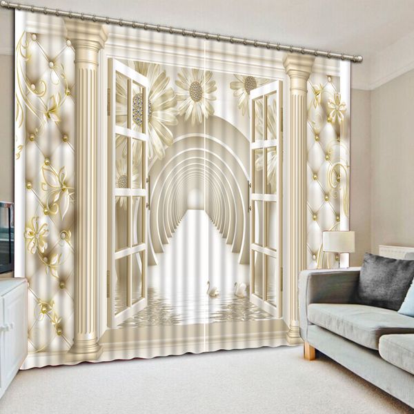 

jade carving marblestereoscopic swan flower vine lake wedding decoration living room blackout kitchen curtain