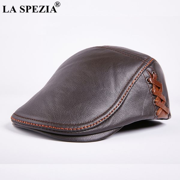 

la spezia real leather beret men hat casual brown male duckbill ivy caps spring autumn vintage directors cap flat hats, Blue;gray
