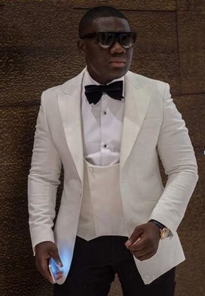 

new one button ivory groom tuxedos peak lapel groomsmen man suits mens wedding suits (jacket+pants+vest+tie) 551, Black;gray