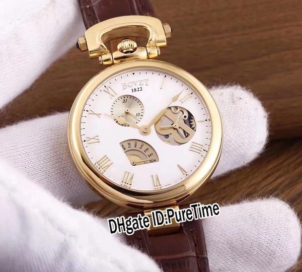 

new bovet amadeo fleurier pininfarina sergio 40mm swiss quartz daydate mens watch 18k yellow gold white dial leather sports watches a03b2, Slivery;brown