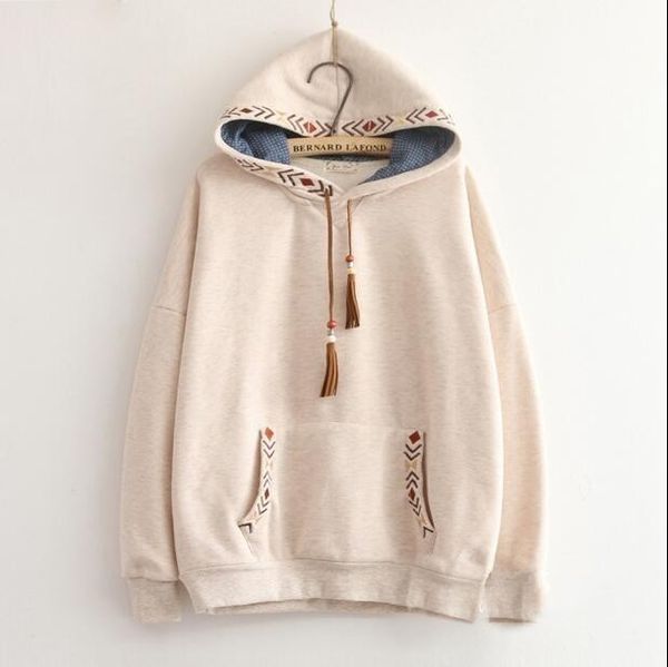 

Patchwork Arrow Embroidery Tassel Hooded Thickening Sweatshirt Mori Girl Vintage Pullover luxury Hoodie New Hot Fashion Female