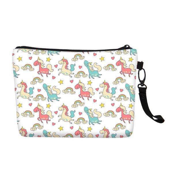 

2018 fashion makeup case canvas women cosmetic bags cute rainbow horse portable clutch accessories iridescent travel necessaries