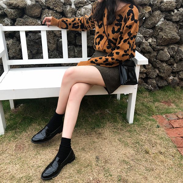 

2 colors 2018 autumn vintage style single breasted button leopard knitted sweaters womens cardigans (x111, White;black