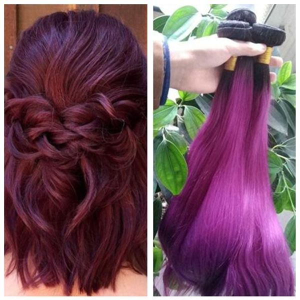 2019 Two Tone Ombre Bundles Purple Ombre Straight Hair Color 1b