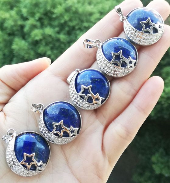 

5pcs wholesale lapis lazuli stone beads moon star amulet pendants, Black