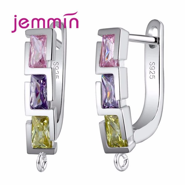 

jemmin geometric design fine austrian crystal earring findings for making accessory 925 sterling silver hoop ear wire components, Golden;silver