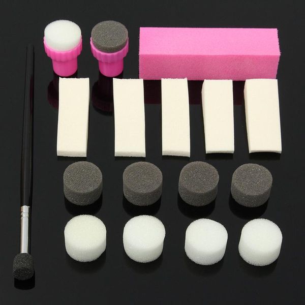 

set 17pcs nail art sponge pen stamp stamper polish buffer sanding block buffing manicure tools diy kit