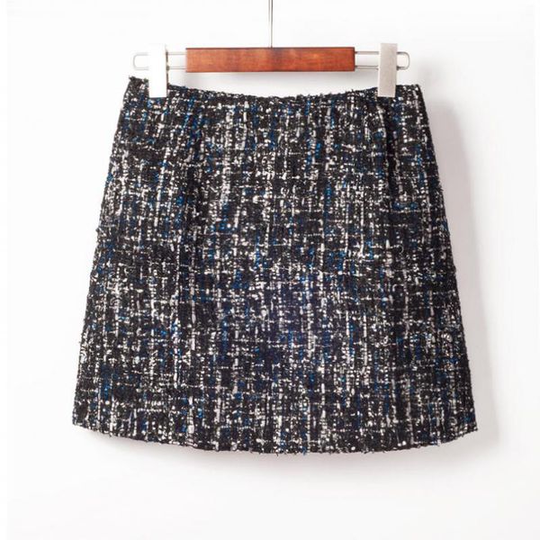 

new winter style small sequins tweed mini skirt elegant high waist bag hip skirt all-match wool pencil 2018, Black