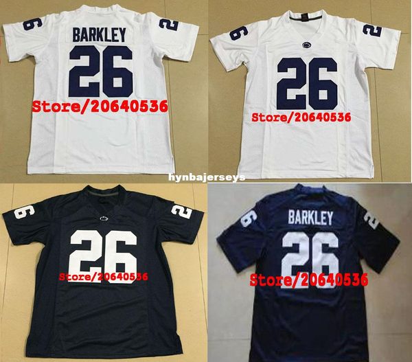 

men's penn state nittany 26# saquon barkley football jersey white navy blue stitching big and tall xs-5xl jerseys, Black;red