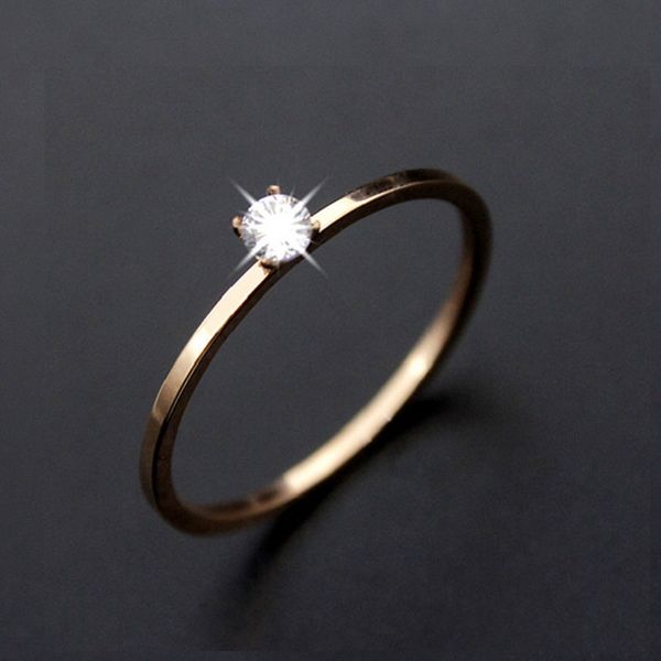 

1mm rose gold / silver color classic wedding rings titanium steel shiny cz tail ring for girl lady fashion women jewelry