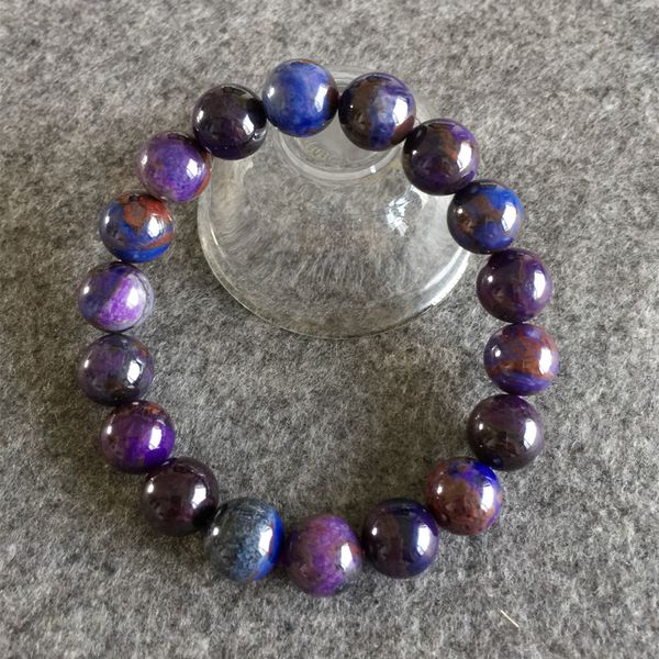 

south africa natural genuine dark more blue purple sugilite stretch finish bracelet round beads 11mm 05138, Black