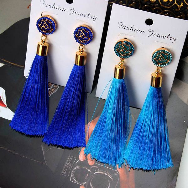 

Red Tassel Earrings With Camellia Flower Charm Stud Earrings Gold Color Bohemian Rose Long Dangle Earrings For Women