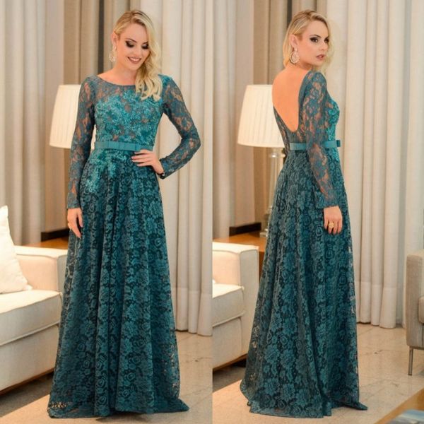 

stylish lace backless evening dresses sequined bateau neck long sleeves formal dress floor length a line prom gowns, Black;red