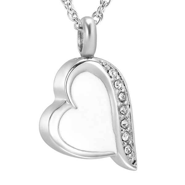 

crystal heart cremation urn necklaces for human pet stainless steel forever loved heart locket memorial cremation ashes holder keepsak, Silver