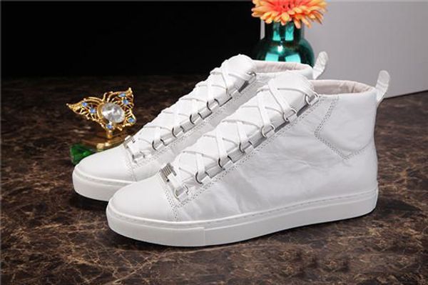 

2018 flats men classic genuine leather new luxury size sneakers arena high male fashion up casual 38-46 brand shoes shoes lace gifq, Black