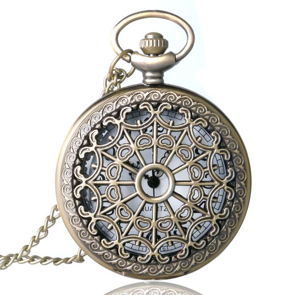 

bronze vintage pocket watch hollow spider web necklace quartz watches gift for men fob watches reloj de bolsillo, Slivery;golden