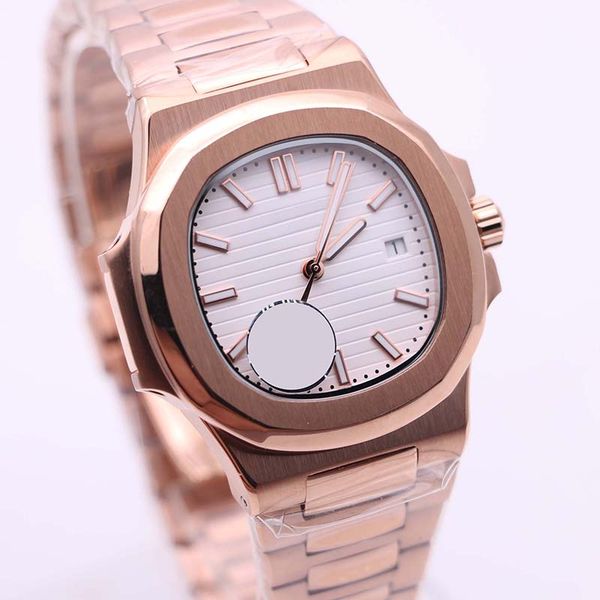 

5711 rose gold mens watches automatic 40mm oval white dial wristwatches skeleton transparent back screw down crown gorgeous mens watch, Slivery;brown