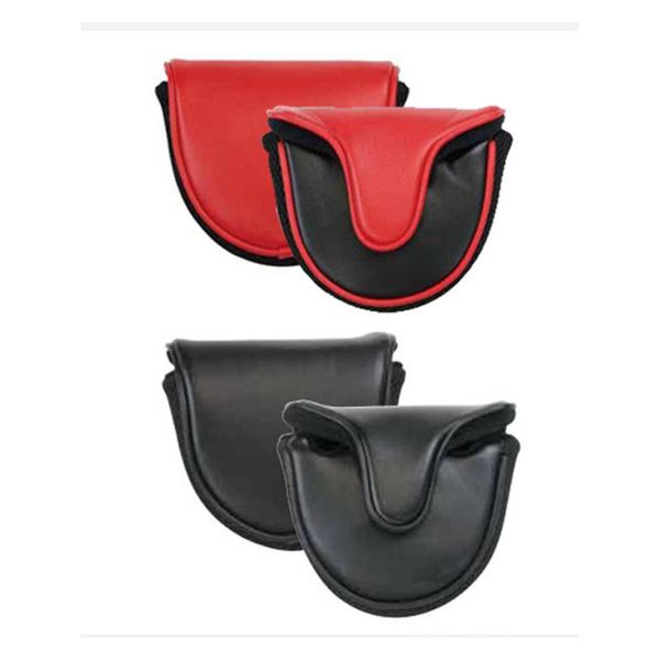 

golf putter club headcover pu leather golf mallet head cover black red solid 2colors