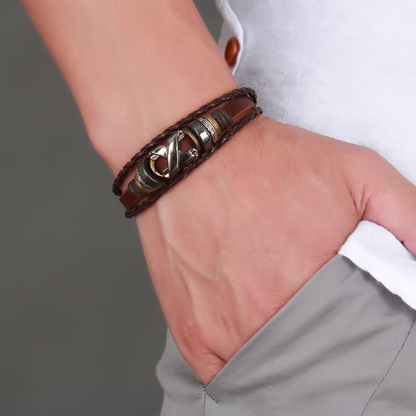 

stylish alloy x letter braided leather cuff bracelet for men in brown wristband pulseira braslet male jewelry, White