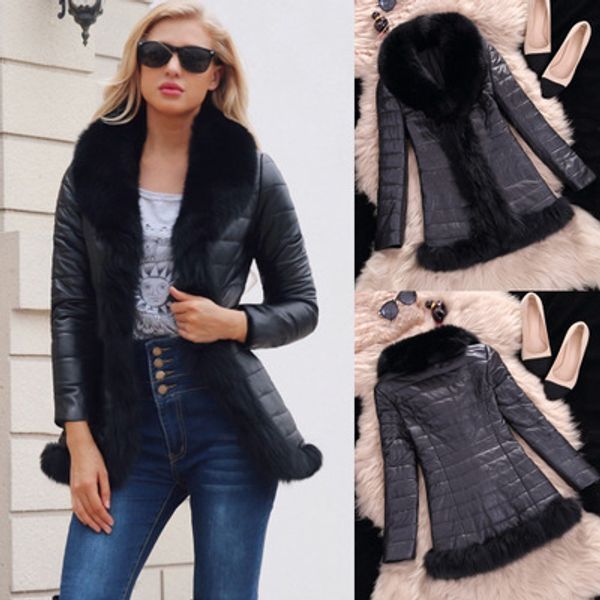 

2018 winter new slim sheep leather fox fur coat, Black