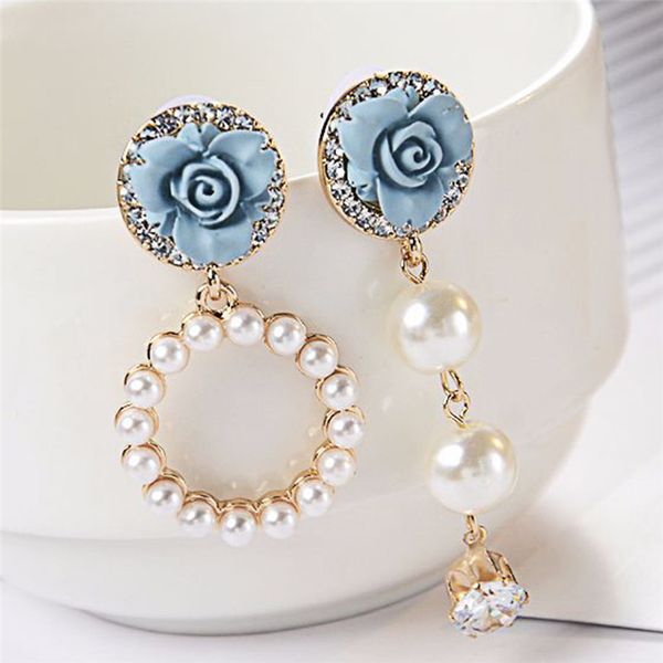 

korean temperament flower earrings brinco simulated pearl circle rhinestone pendientes for women fashion jewelry 2018 new, Silver