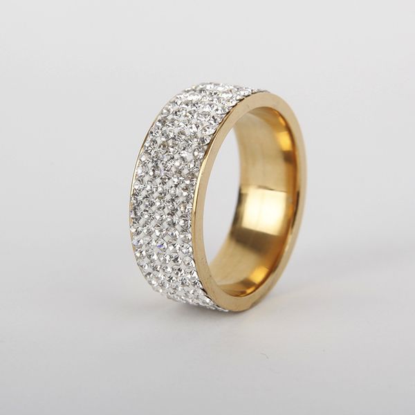 

european and american fashion five rows drill gold silver stainless steel clay with a crystal ring 2types 20pcs/lot mix order