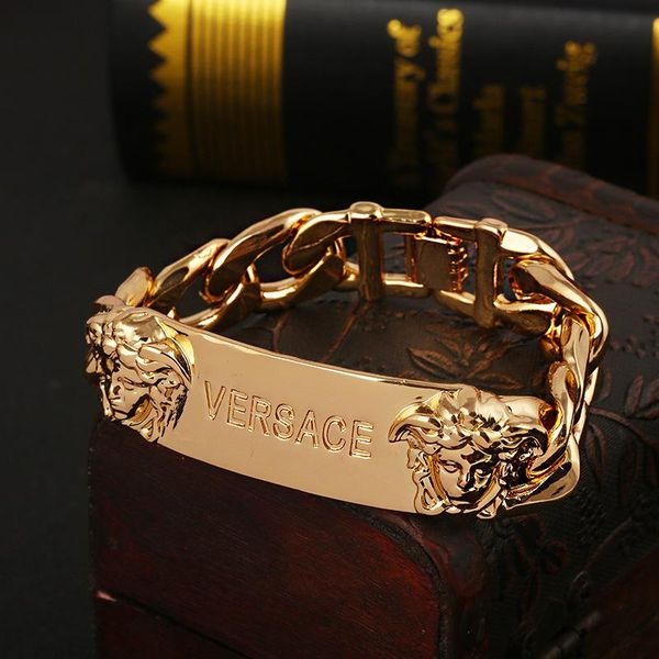 

Brand charm bracelet with women head pendant gold punk tyle couple bracelet tainle teel bracelet for women men jewelry kka1833