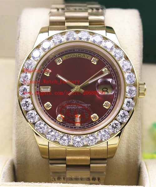 

factory supplier luxury sapphire 18 kt yellow gold 41mm bigger diamond watch automatic mechanical mens watch watches red dial, Slivery;brown