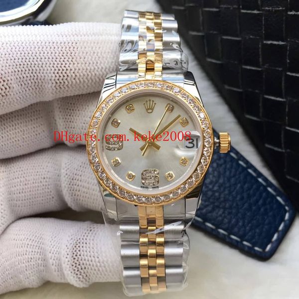 

роскошные часы высокого качества datejust pearlmaster 36 мм 31 мм бриллиант 18 к золото сталь два тона механизм автоматические женские женск, Slivery;brown