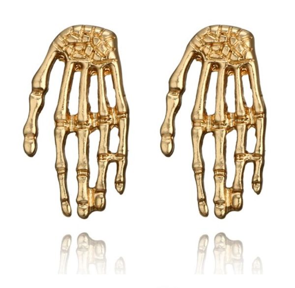 

punk stud earrings girls & ladies model skull hand gold plated gothic ear studs stylish punk jewelry, Golden;silver
