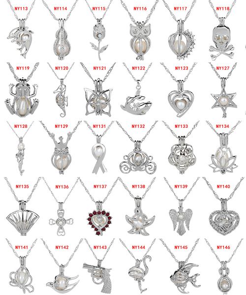 63 Disegni di perle Collane con ciondolo a gabbia con Oyster Wish Catene di fascino con perle naturali di lusso con medaglione cavo per gioielli di moda femminile