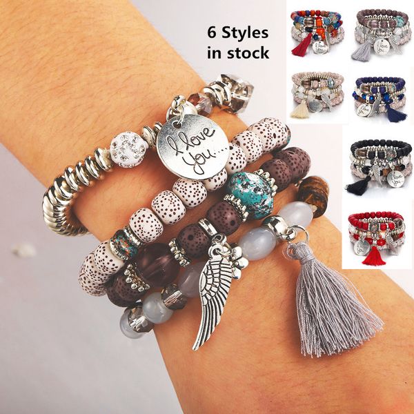 

Bracelet Bangles For Women Fashion Jewelry 2019 Fashion Vintage Ethnic multilayer punk beads Charm Bracelets Boho Statement Flower Bracelet