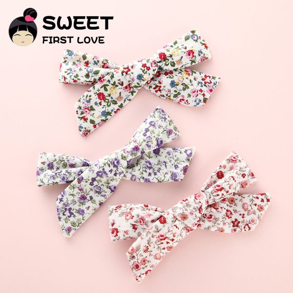 

3pcs floral fabric bow clips, boutique cotton cloth hair bow hair clips, barrettes kids girl's headwear accessories, Slivery;white