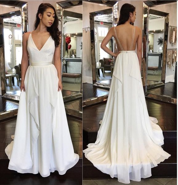 

backless vneck chiffon long dress formal white dress party dress