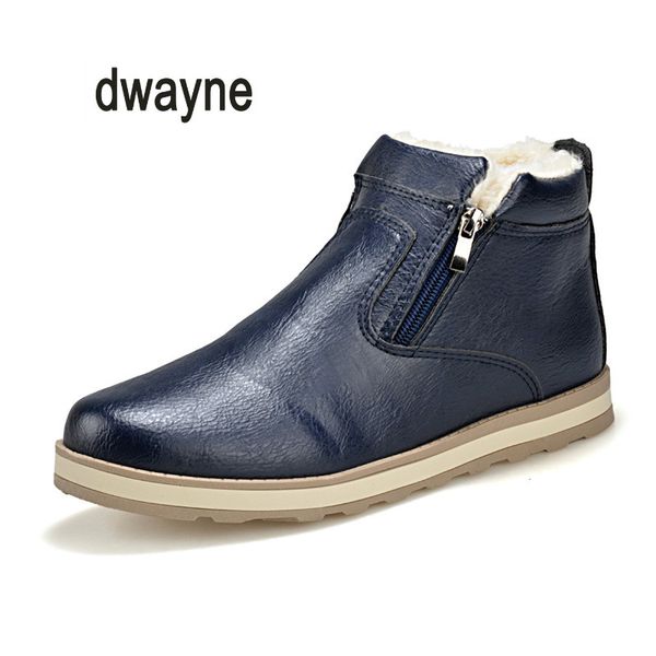 

dwayne men winter warm boots casual shoes men fashion plush snow boots ankle fur leather footwear botas size39-44, Black