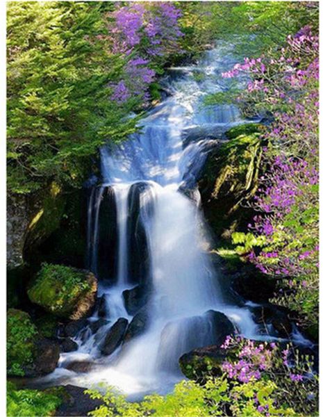 

diy diamond painting cross stitch kit rhinestone full round diamond embroidery landscape flower waterfall home mosaic decoration ro0096