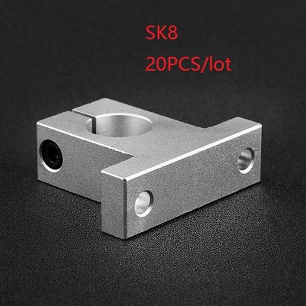 20 pçs / lote SK8 SH8A 8mm trilho linear suporte do eixo ferroviário linear rolamento suporte do eixo de suporte ferroviário linear linear para cnc router peças de impressora 3d