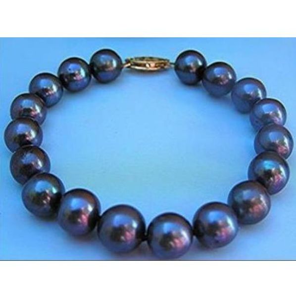 

10-11mm tahitian black pearl bracelet 7.5-8 inch 14k yellow gold clasp marked