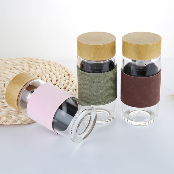 

400ml glass water bottle with tea infuser strainer heat resistant travel car office drinking bottles teacups